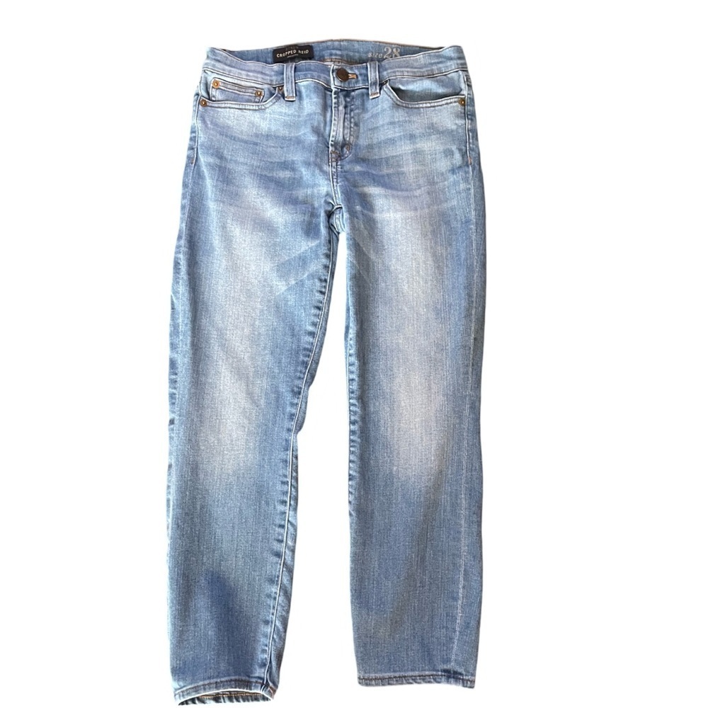 J. Crew Reid Cropped Mid Rise Straight Leg Blue Denim Jean Women's Size 28.